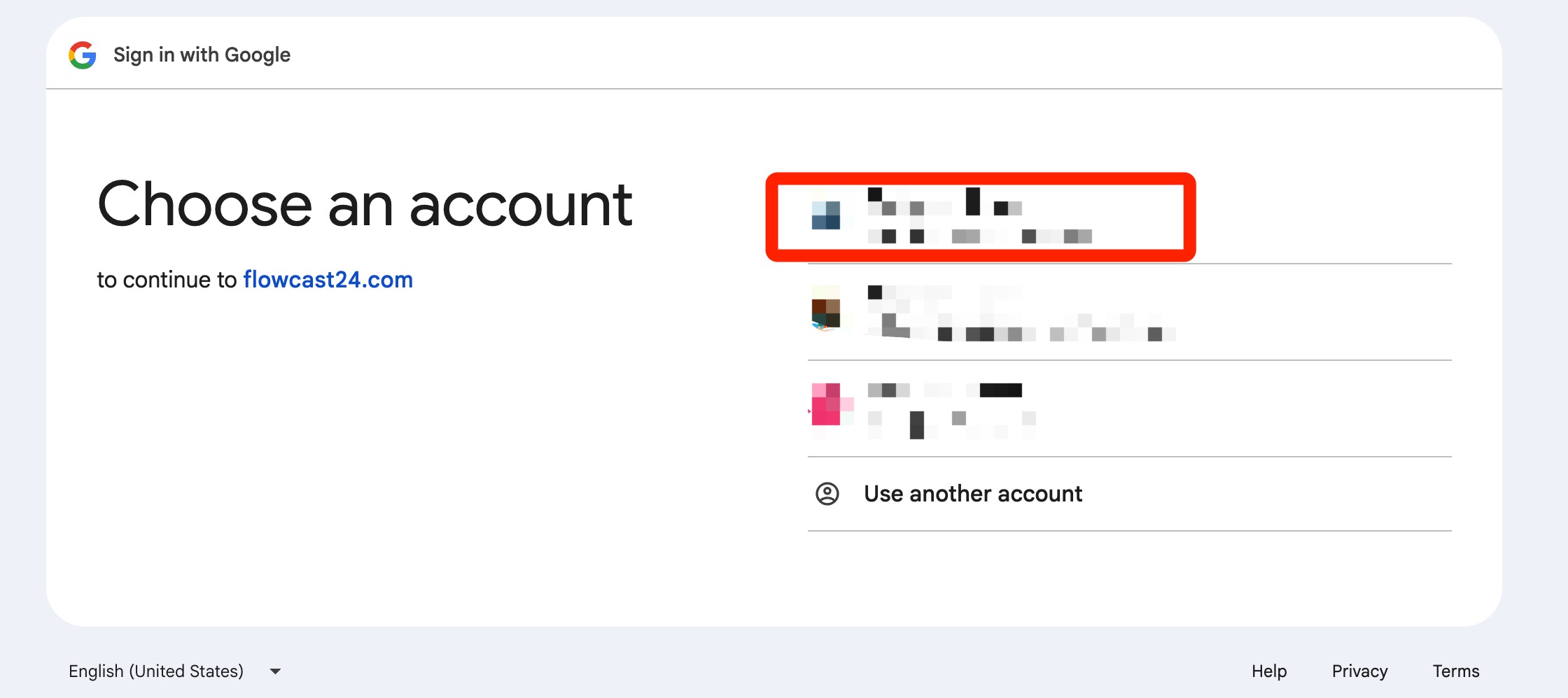 Screenshot of the Google account picker for YouTube binding