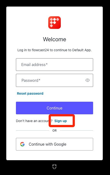 Screenshot of the login form