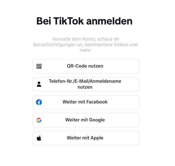 TikTok 登录选项截图